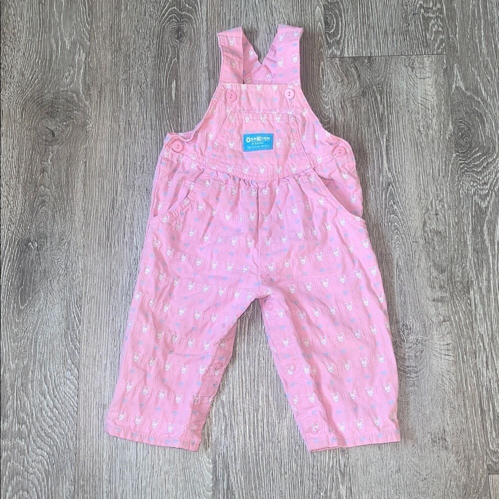 Vintage oshkosh bunny overalls size 18 months baby girls pink Easter